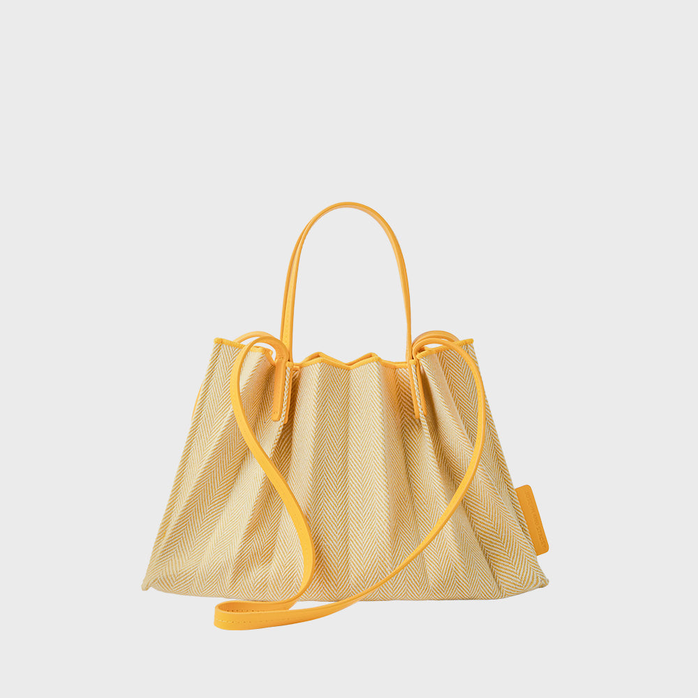 ラッキープリーツキャンバスリーフショッパー(S)サフランイエロー