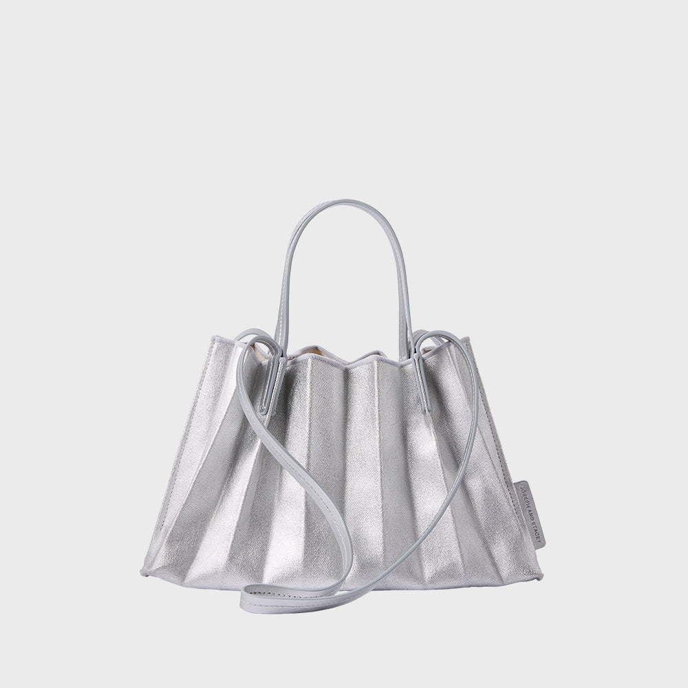 ラッキープリーツキャンバスリーフショッパー(S)マットシルバー