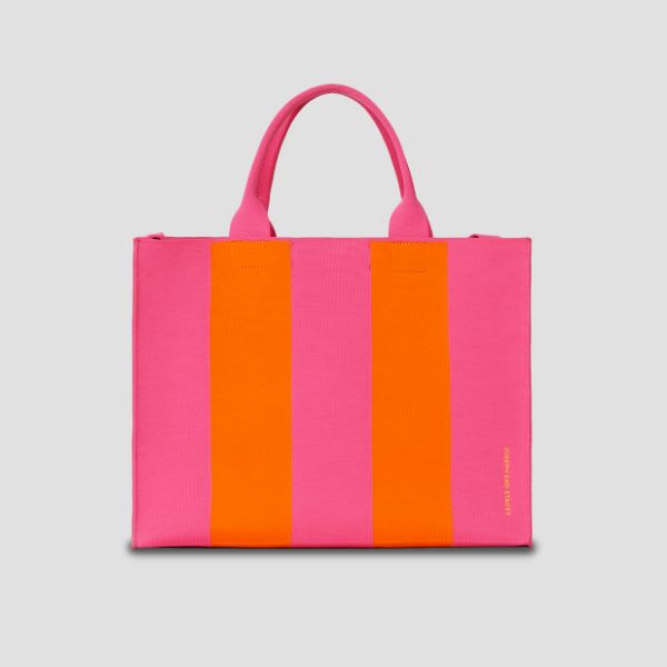 ラッキープリーツニットラティスニットトートバッグ(L) ストライプ 