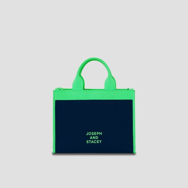 ラッキープリーツニットラティスニットトートバッグ(M) フレームミントオンネイビー