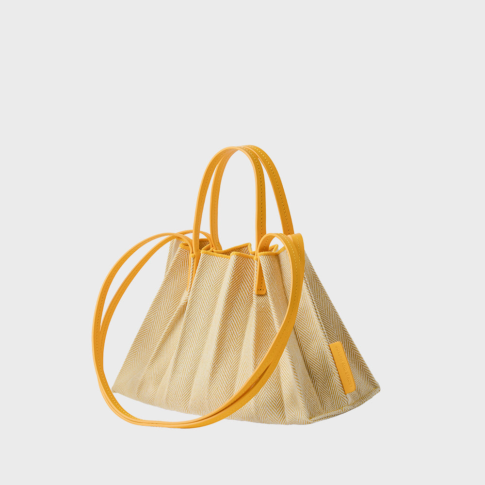 ラッキープリーツキャンバスリーフショッパー(S)サフランイエロー