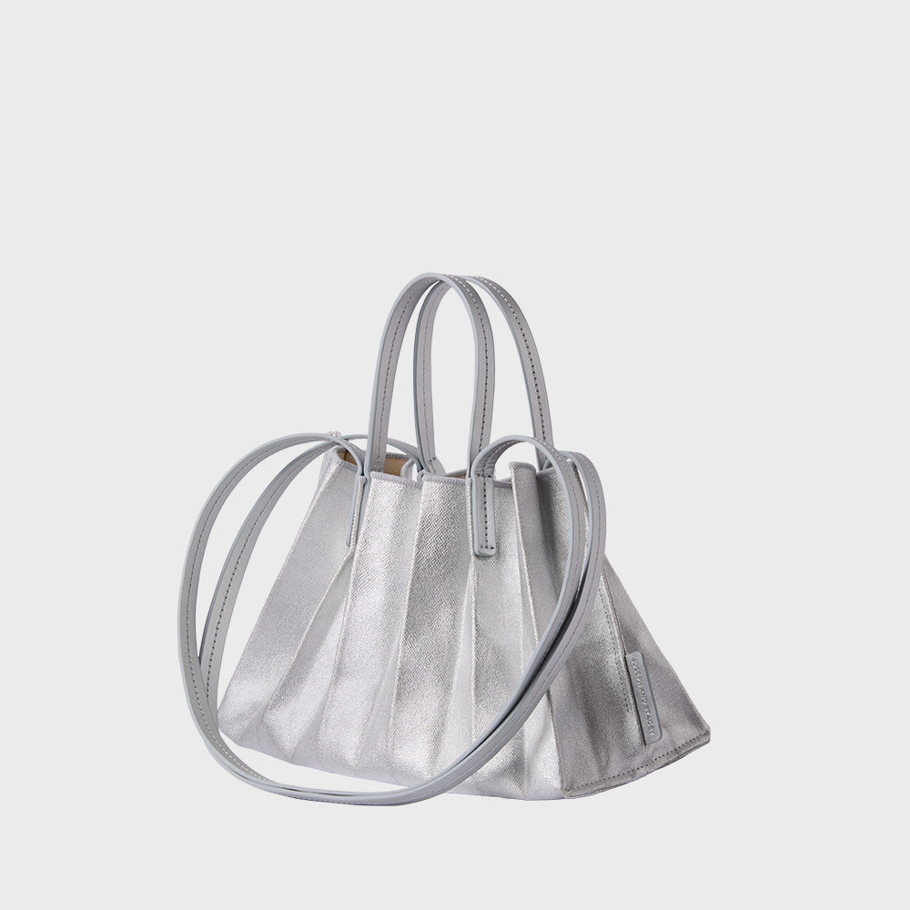 ラッキープリーツキャンバスリーフショッパー(S)マットシルバー