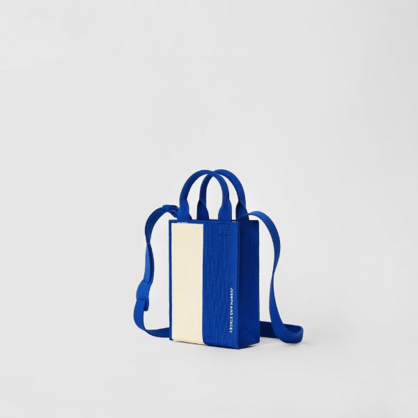 ラッキープリーツニットラティスニットクロスバッグ(S) ストライプアイボリーオンブルー