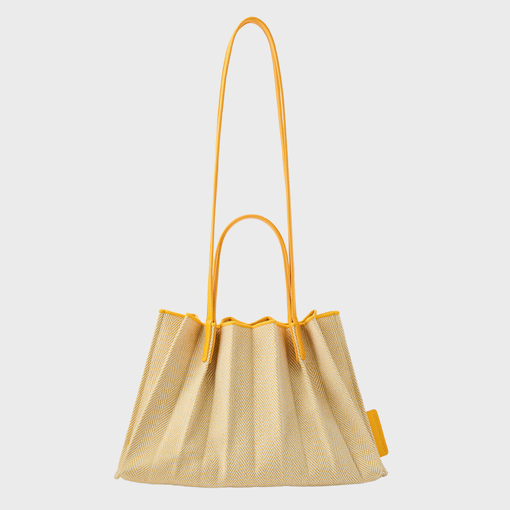 ラッキープリーツキャンバスリーフショッパー(S)サフランイエロー
