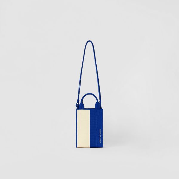 ラッキープリーツニットラティスニットクロスバッグ(S) ストライプアイボリーオンブルー