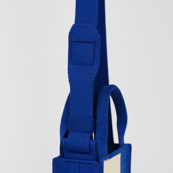 ラッキープリーツニットラティスニットクロスバッグ(S) ストライプアイボリーオンブルー