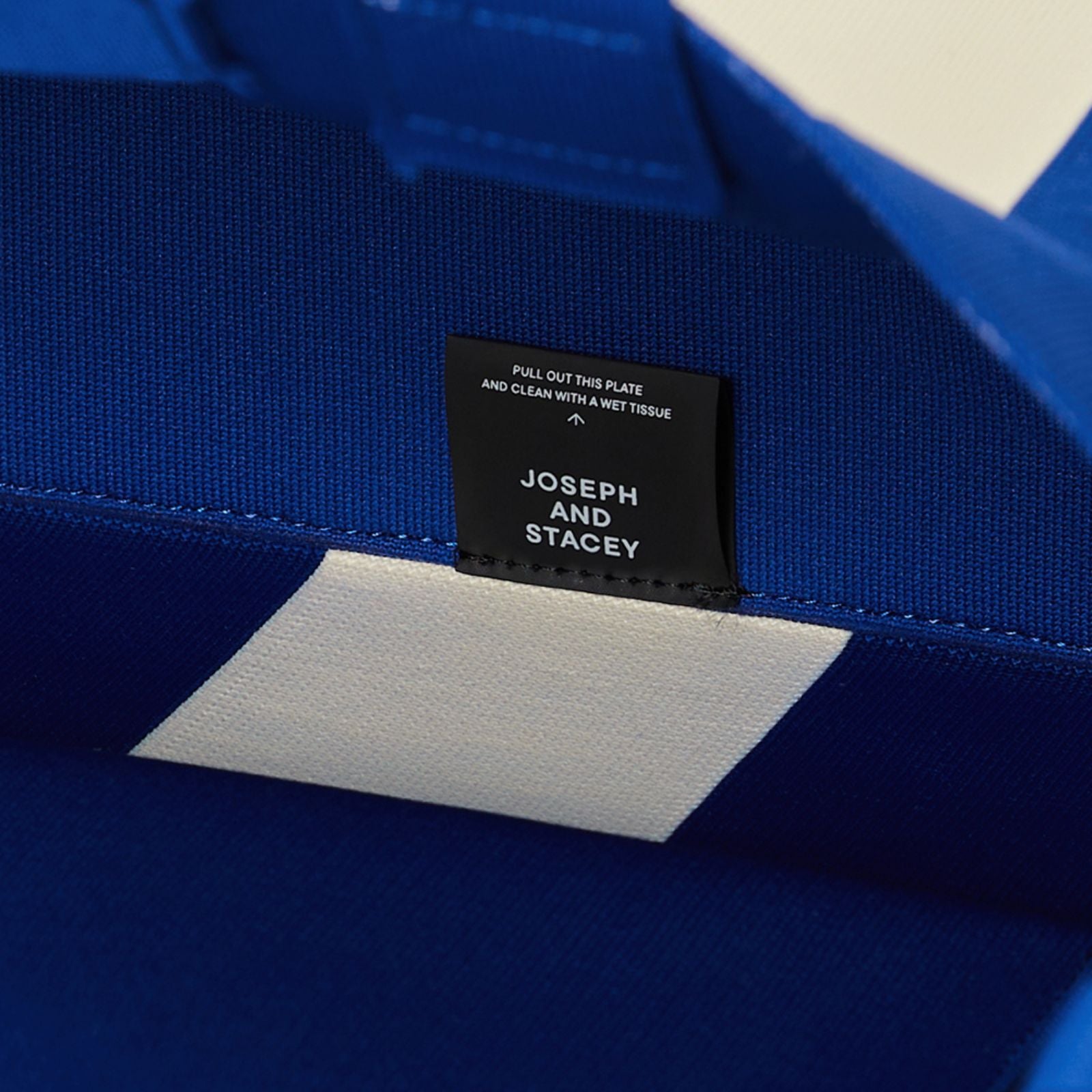 ラッキープリーツニットラティスニットトートバッグ(L) ストライプアイボリーオンブルー