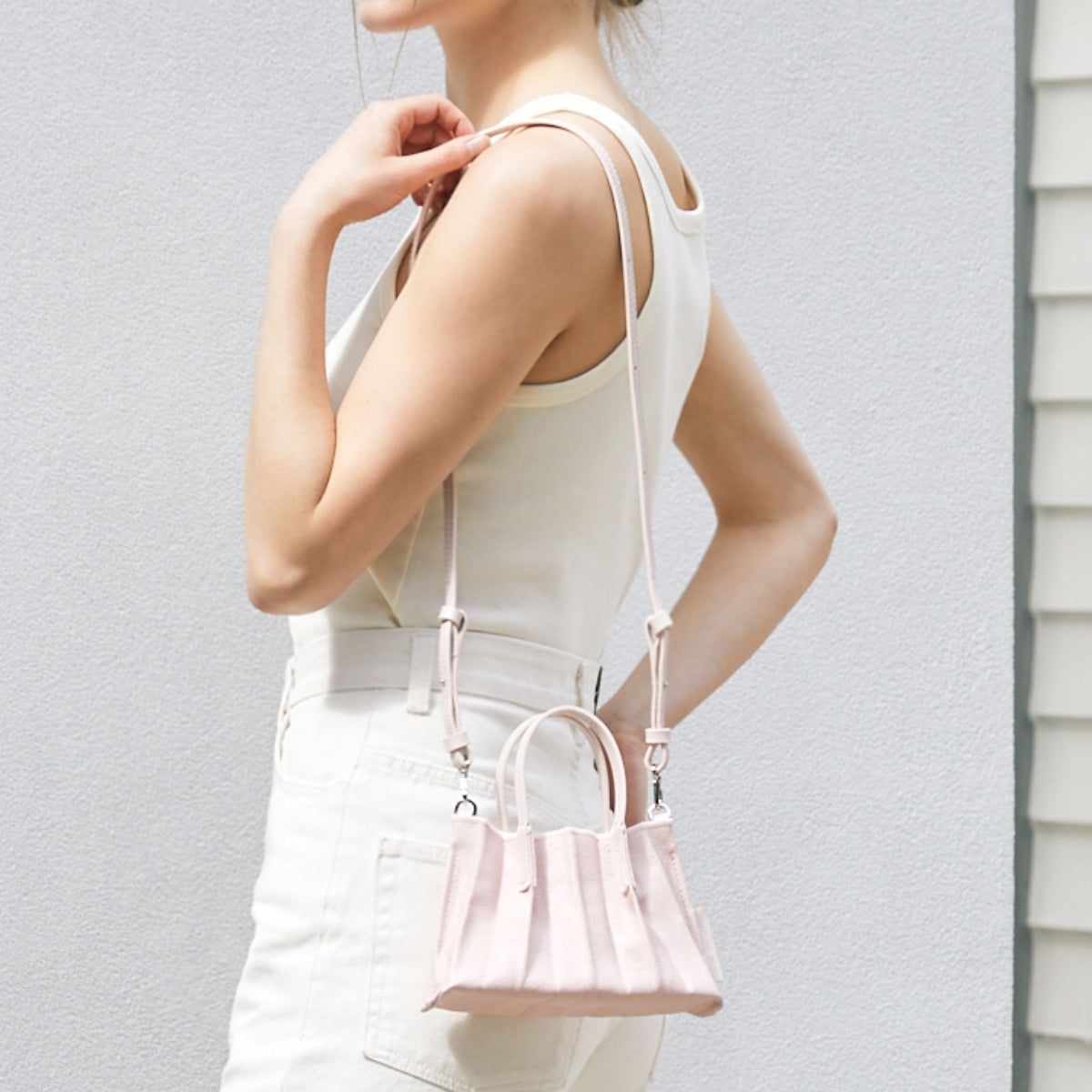 ラッキープリーツキャンバスコーテッドベビーバッグ ペイルピンク