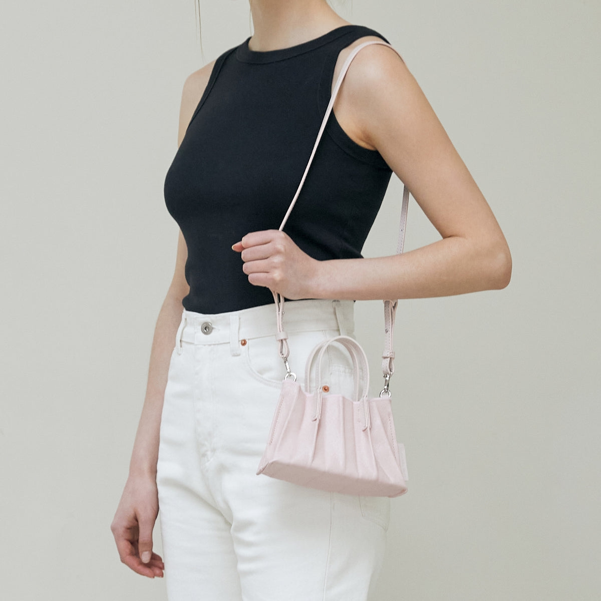 ラッキープリーツキャンバスコーテッドベビーバッグ ペイルピンク