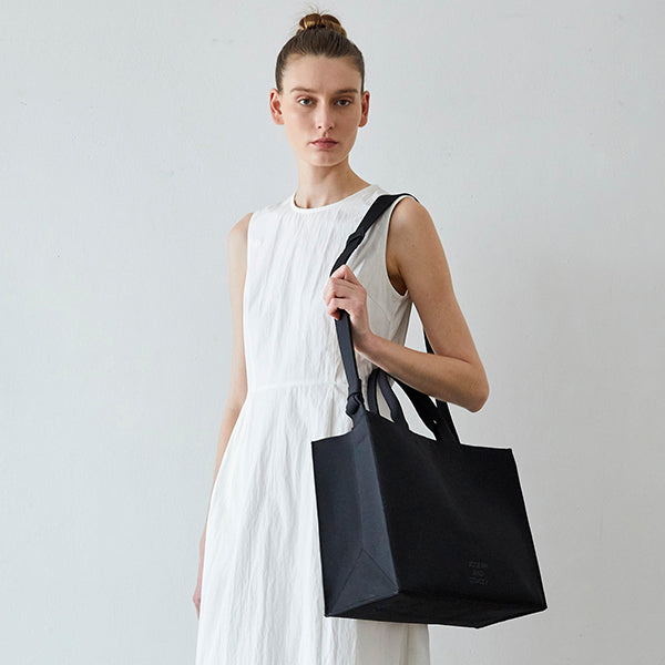 ラッキープリーツニットラティスニットトートバッグ(L) リッチブラック