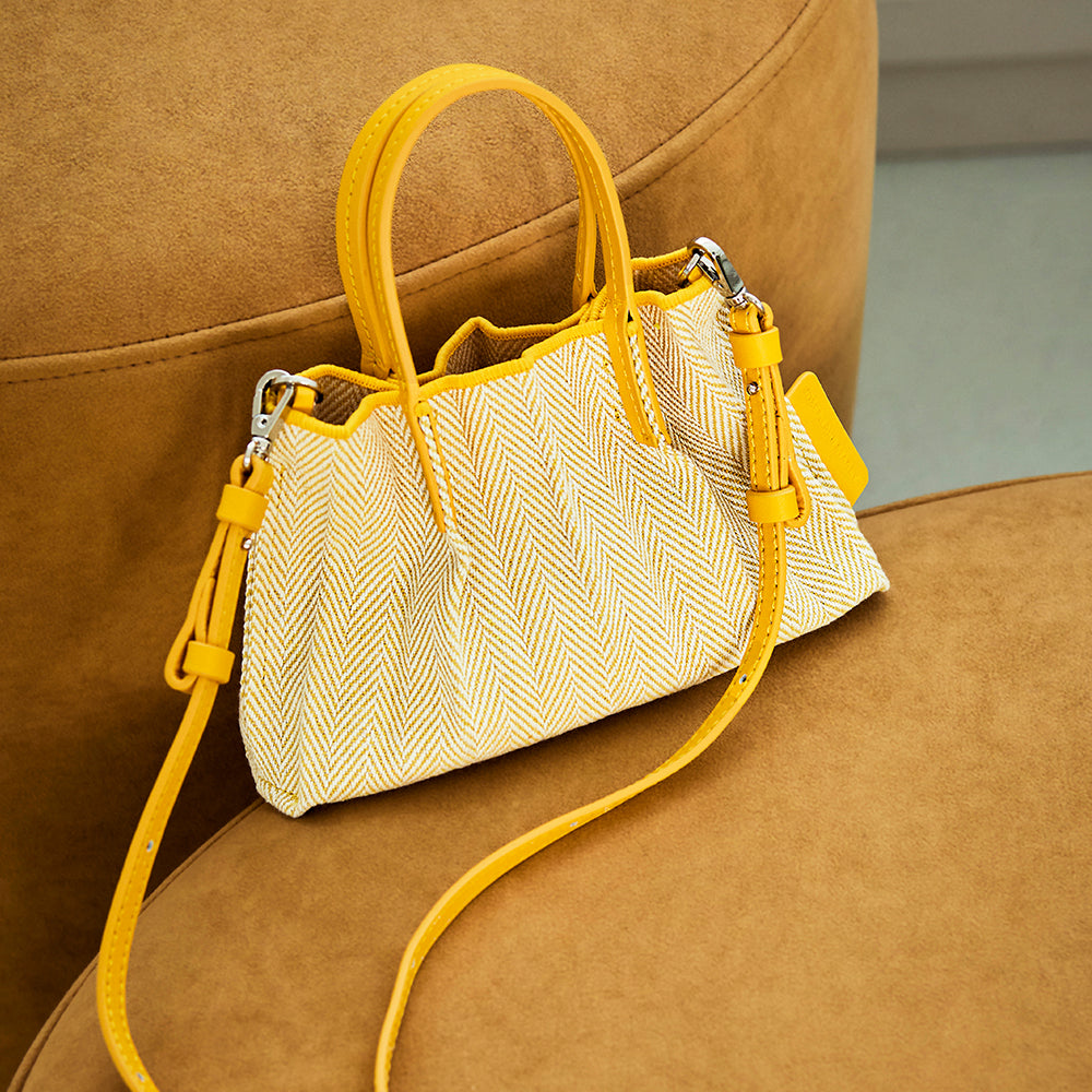 ラッキープリーツキャンバスリーフベビーバッグ サフランイエロー