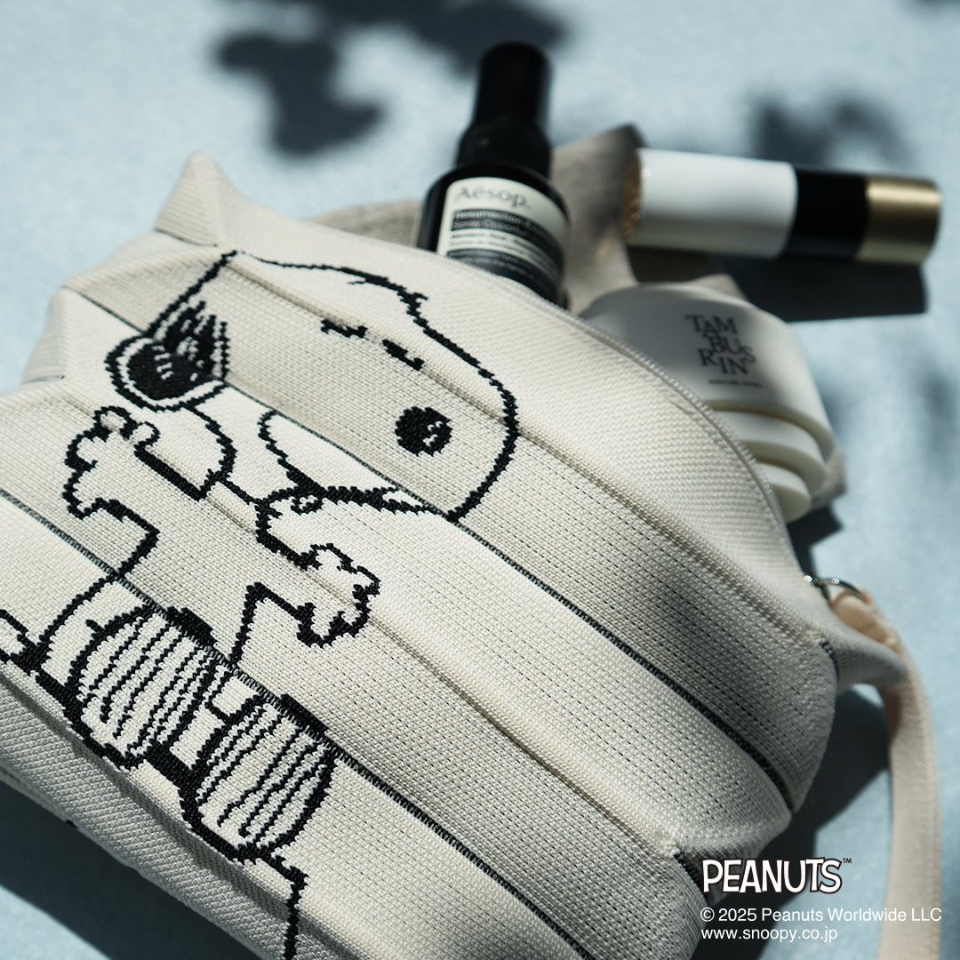 ラッキープリーツニットクラッチ スヌーピー&ウッドストック クリーム