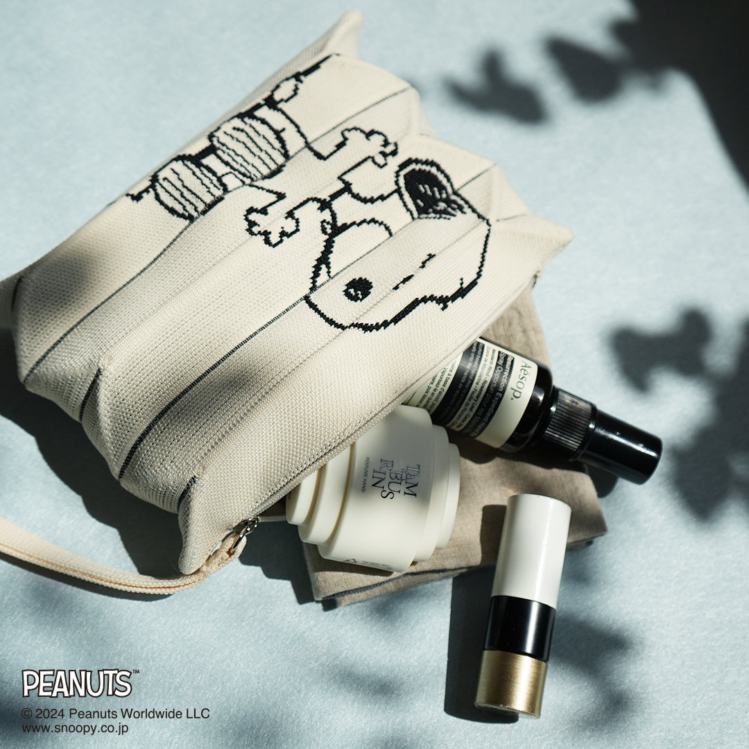 ラッキープリーツニットクラッチ スヌーピー&ウッドストック クリーム