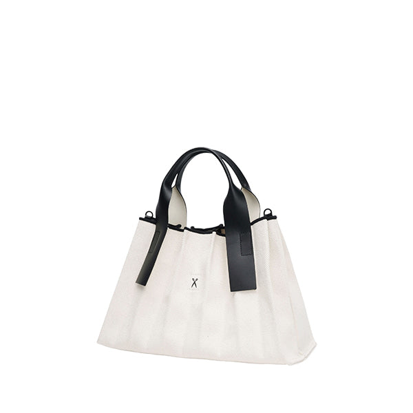 ラッキープリーツキャンバス トート(S) アイボリー_ブラック
