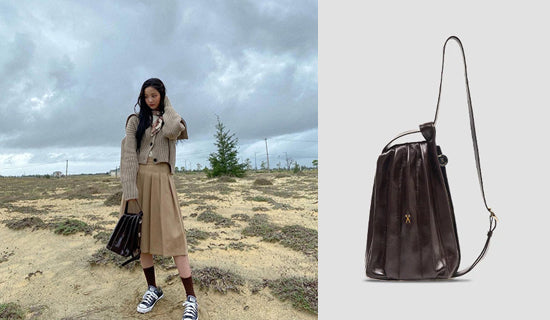 【アイドル MOMOLAND ヨヌ】インスタグラム@cholelxxlxx_Lucky Pleats Pumpkin Bag Dark Oak