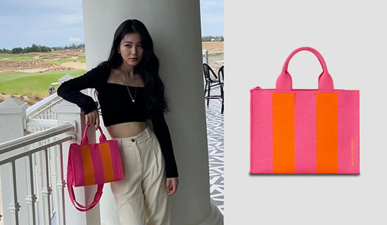 【女優 シン・イェウン】インスタグラム @__shinyeeun_LPK Lattice Knit Tote Bag M Stripe Orange On Pink