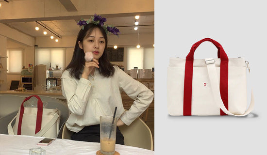 【女優 キム・ボラ】インスタグラム Stacey Daytrip Tote Canvas M Ivory(Red)