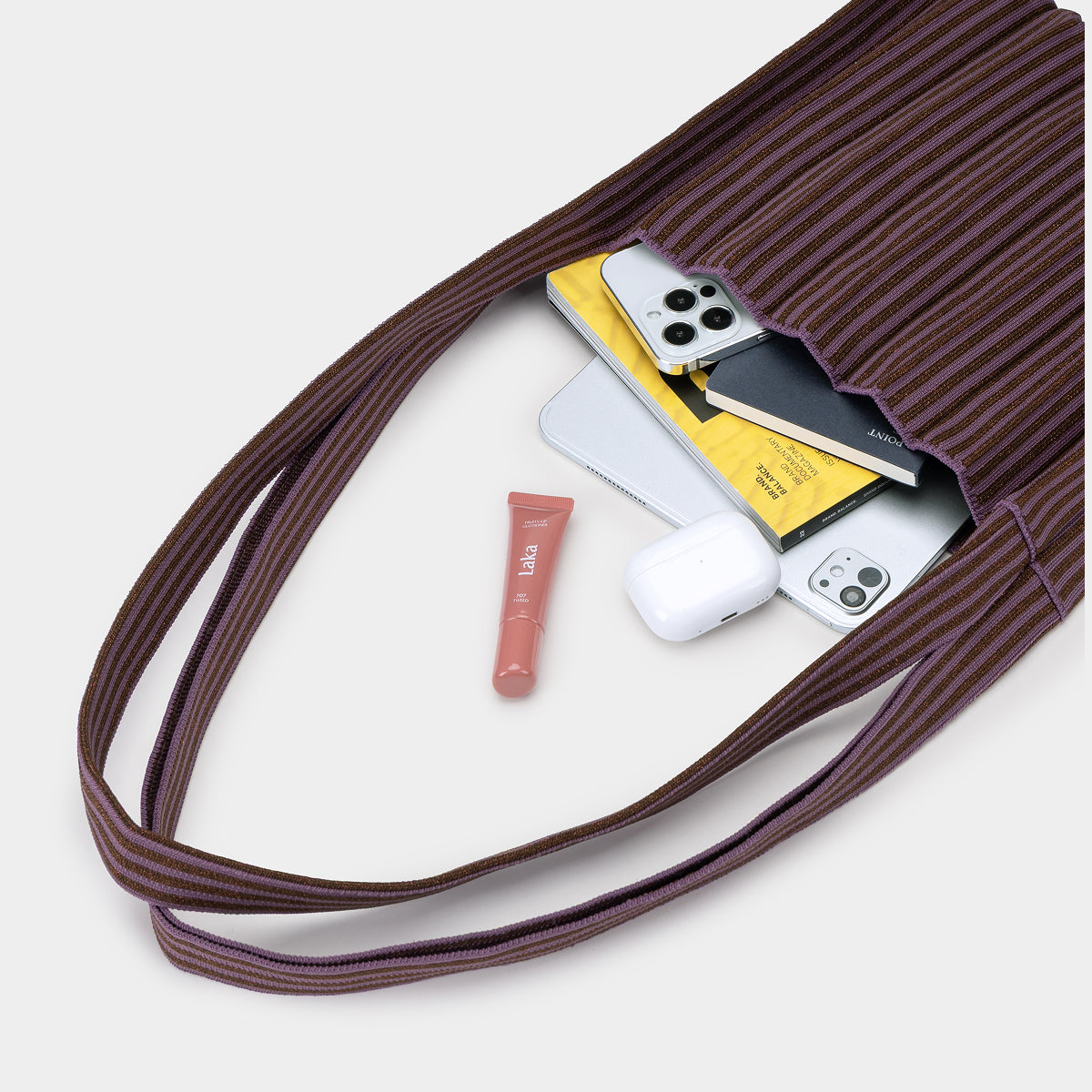 Lucky Pleats Knit Crossbody M Stripe Deep Purple